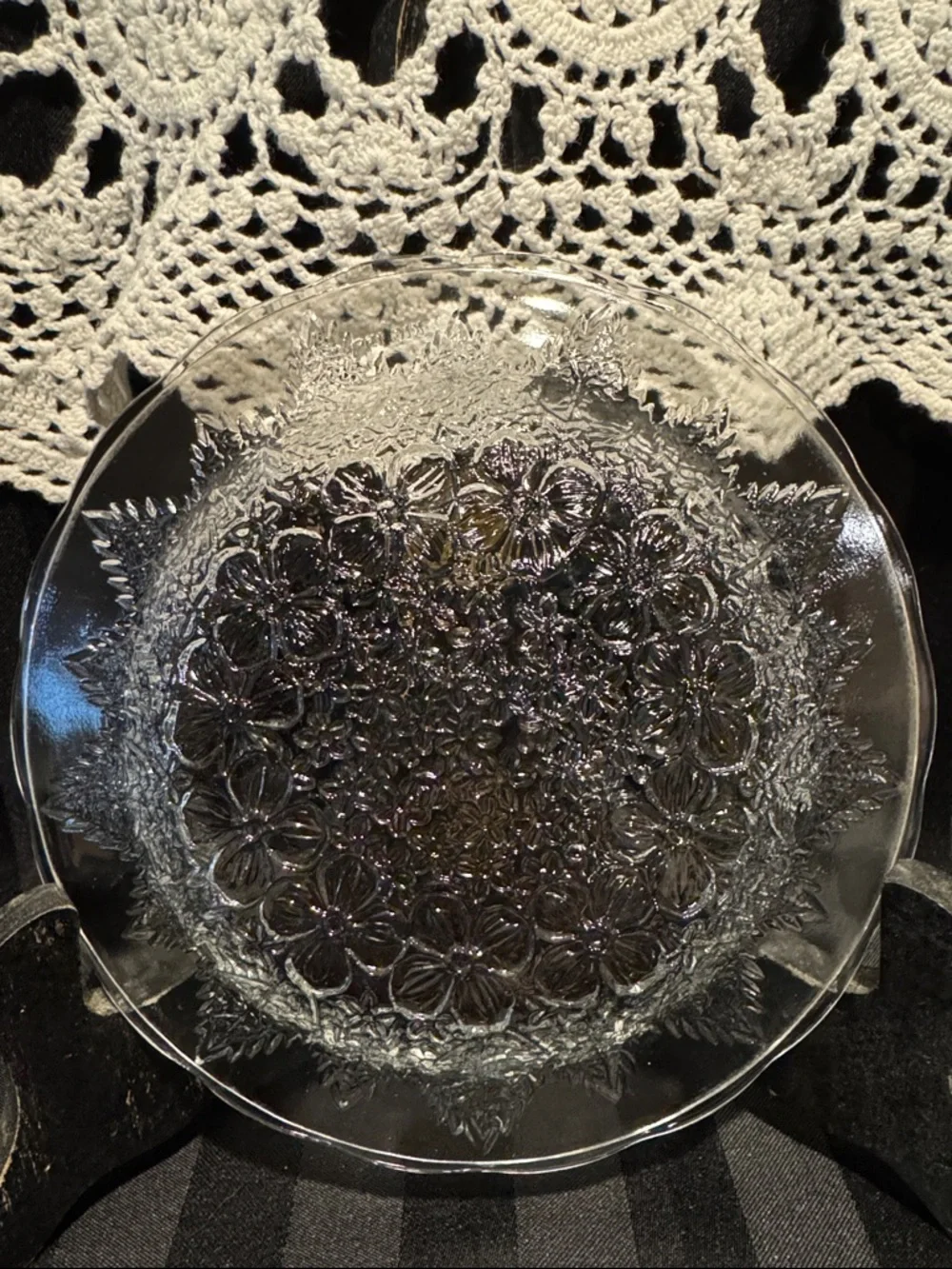 Two Pressed Clear Glass Plates with Floral Design